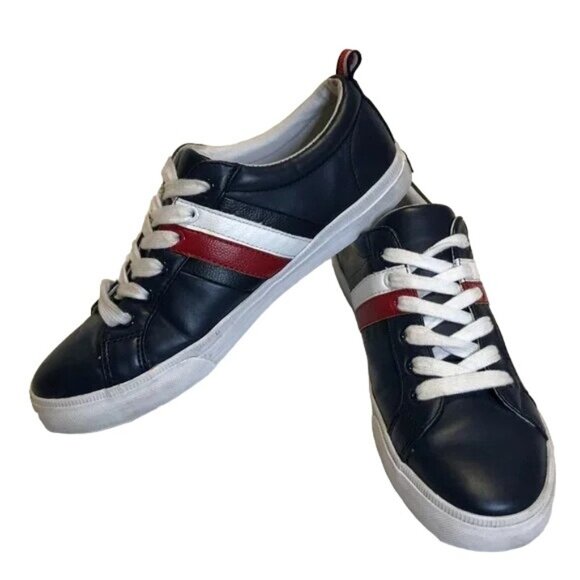 Y2K TOMMY HILFIGER SNEAKERS 8.5 BLUE w/ RED WHITE STRIPE STY No TWLIREAL LACE UP - Picture 1 of 6